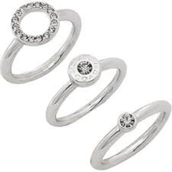 COACH • Silver/Diamonds Open Halo Trio Rings Set • Size 7 • - Picture 1 of 6